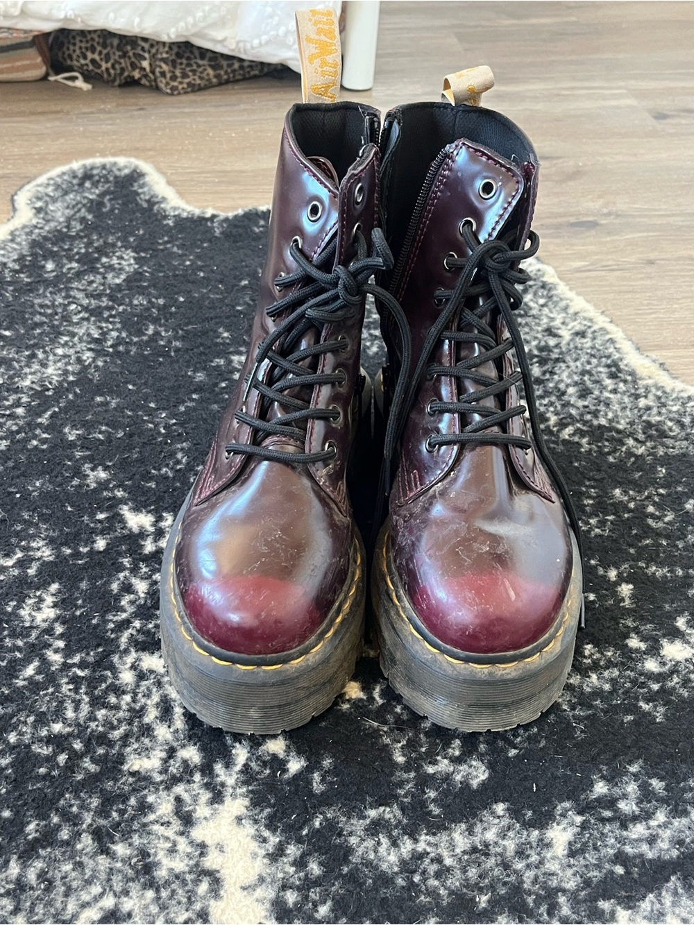 Dr. Martens Men's Burgundy Leather Lace-Up Platform Boots